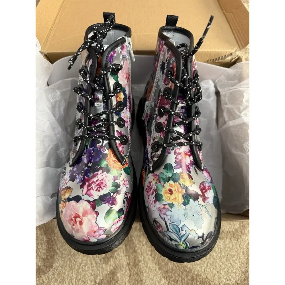 Steve Madden Kids JTelem Floral Side Zipper Lace Up Girls’ Combat Boots Size 5